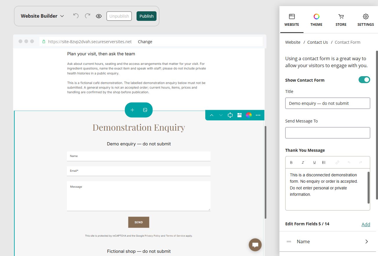 Editor · Disconnected demonstration form