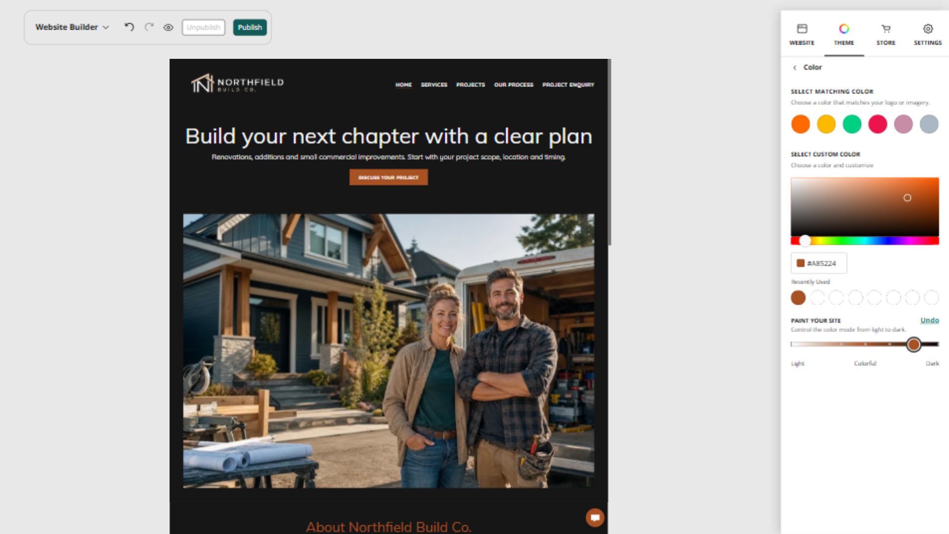 Northfield Build Co. desktop Paint your site position 6: Dark contrast