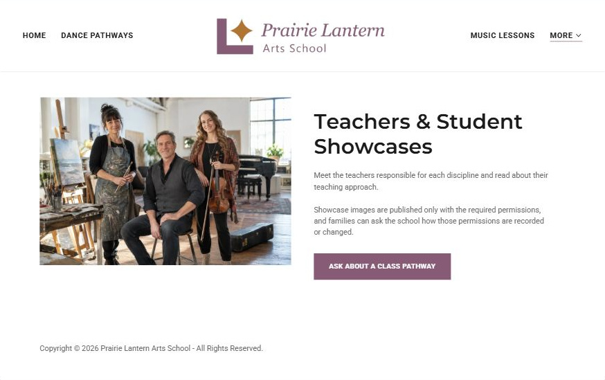 Captured first-screen Teachers & Student Showcases example
