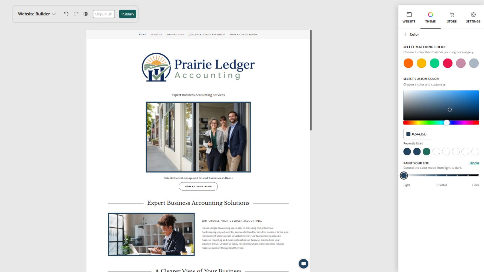 Prairie Ledger Accounting desktop Paint your site preview: Light