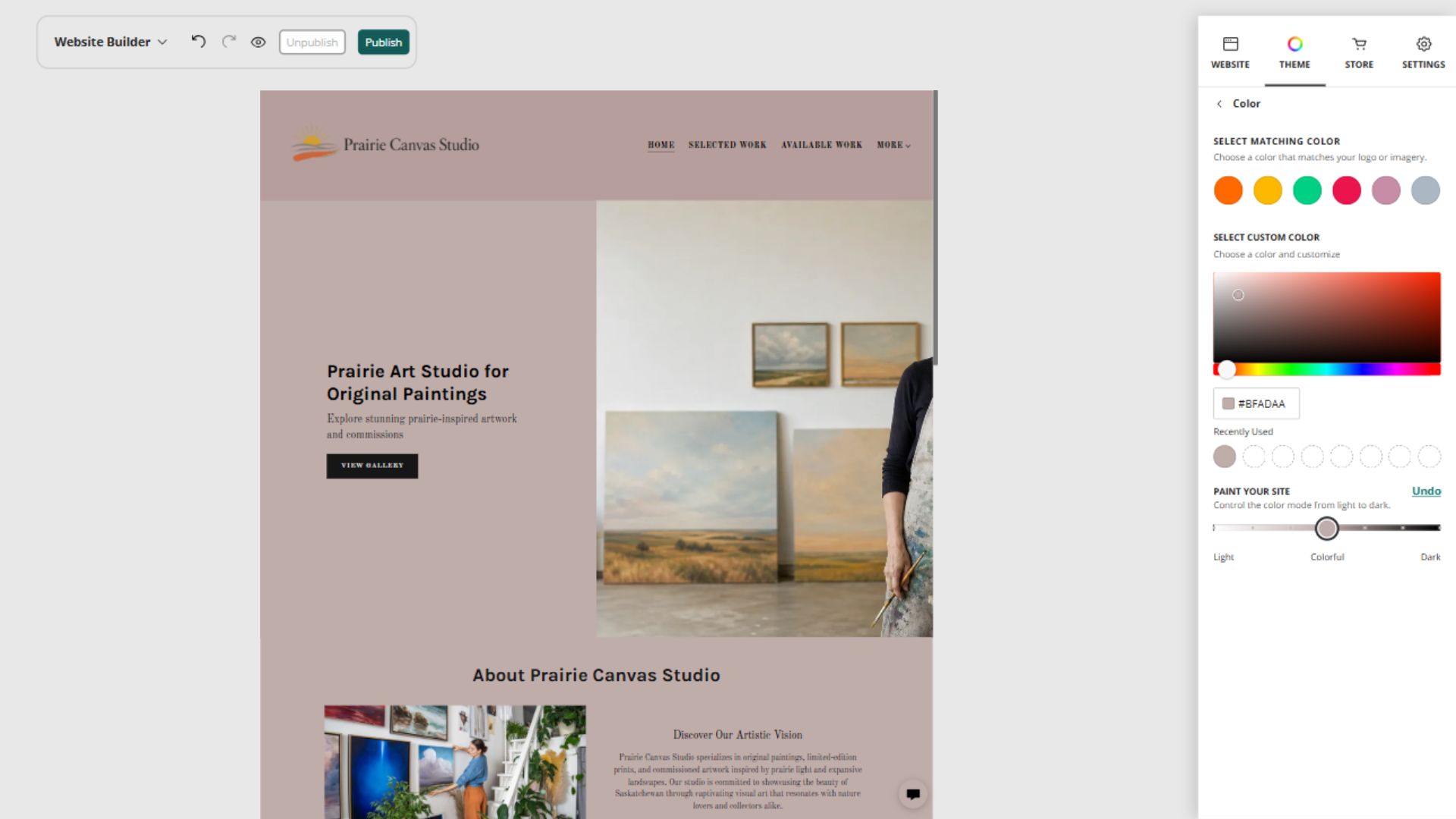 Prairie Canvas Studio desktop Paint controls at position 4: Colourful midpoint