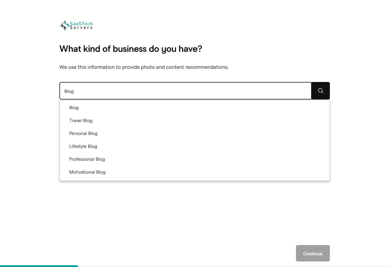 Website Builder category search showing Blog suggestions