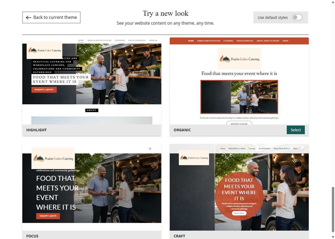 Prairie Ember selected-colour theme previews, set 7
