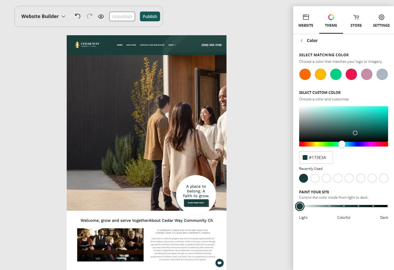 Website Builder Paint your site controls beside the Cedar Way Community Church home page