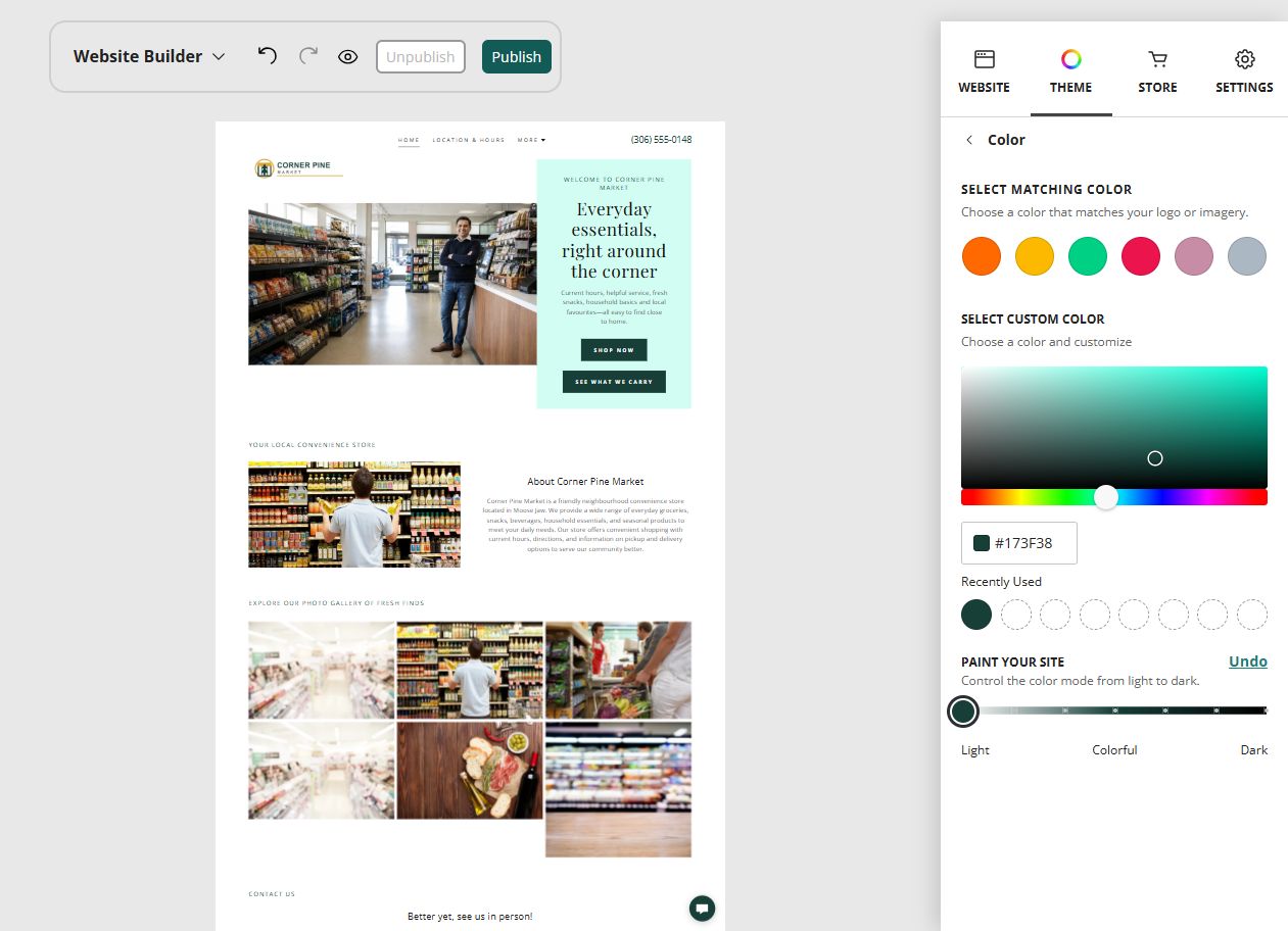 Corner Pine Market at Website Builder Paint slider position 1 of 7, light