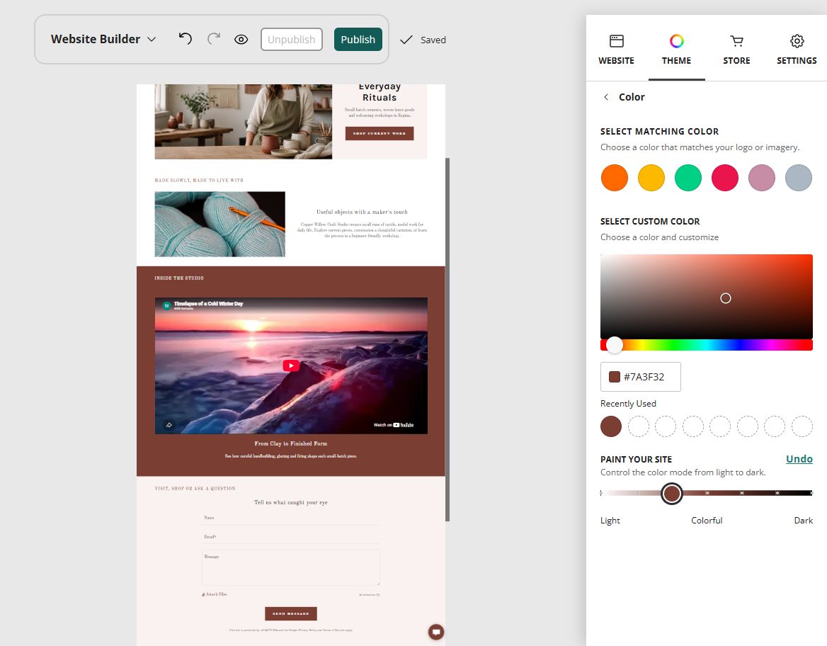 Copper Willow Craft Studio in the Website Builder soft colour paint setting