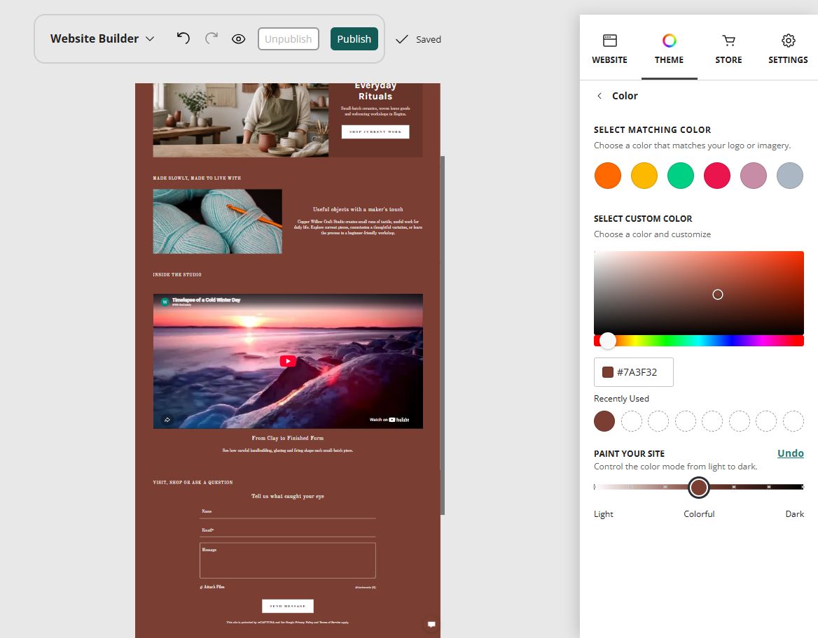 Copper Willow Craft Studio in the Website Builder colourful midpoint paint setting