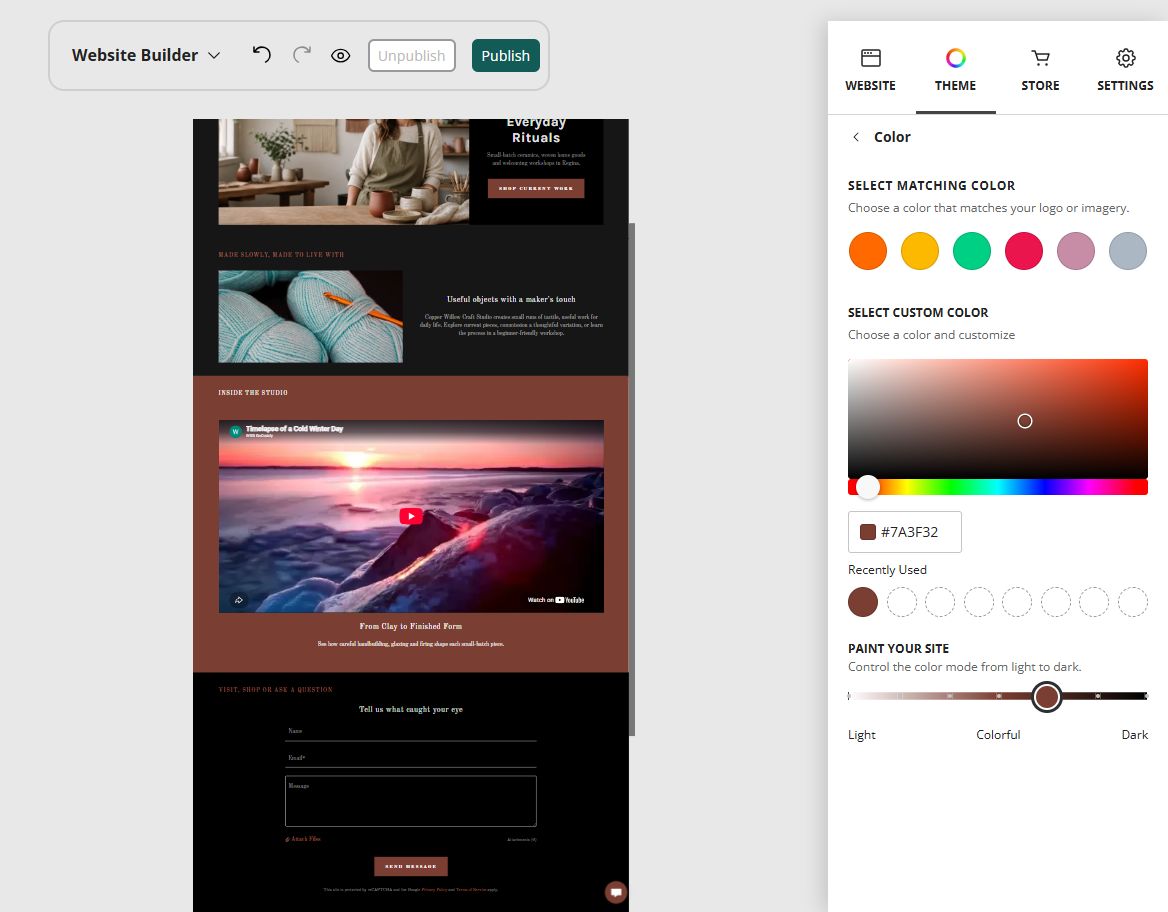 Copper Willow Craft Studio in the Website Builder bold paint setting