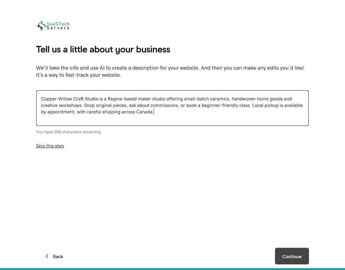 Describe the work and customer experience for Copper Willow Craft Studio in Website Builder