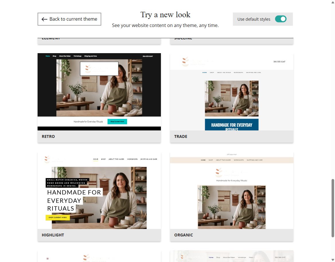 Copper Willow Craft Studio default-style Website Builder theme previews, set 6