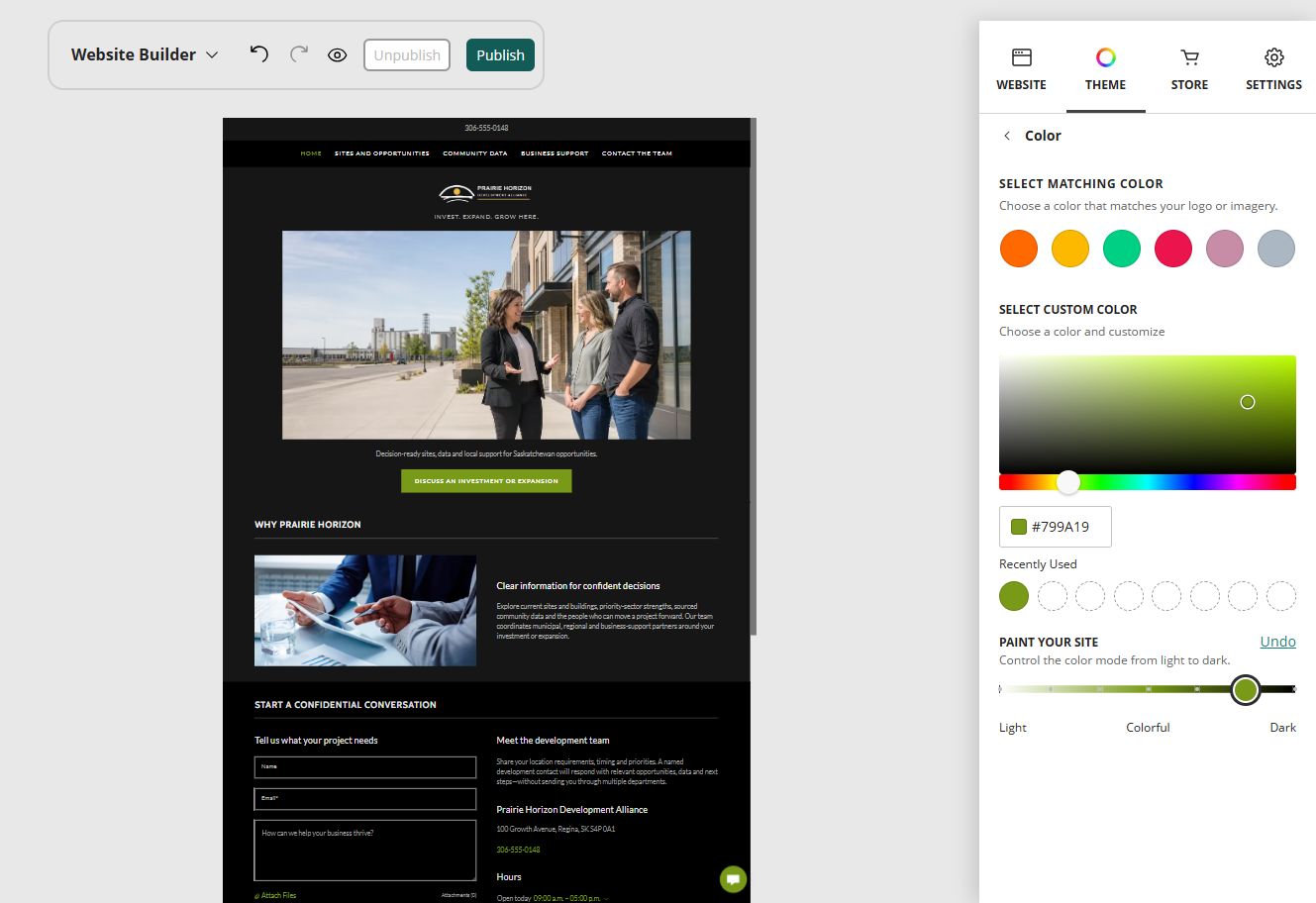 Prairie Horizon Development Alliance at Website Builder Paint slider position 6 of 7, dark toward colourful