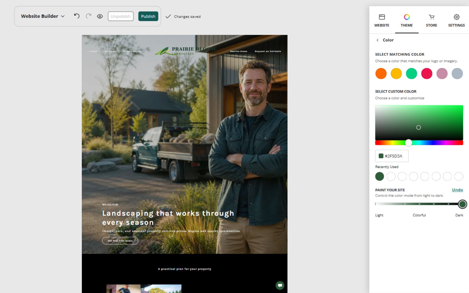 Prairie Bloom Landscapes at Website Builder Paint slider position 7 of 7, dark