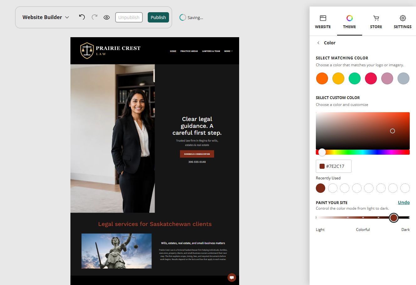 Prairie Crest Law at Website Builder Paint slider position 6 of 7, dark toward colourful