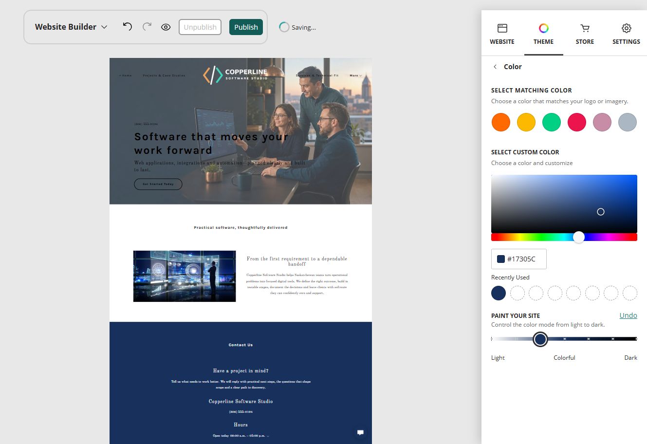 Copperline Software Studio in the Website Builder soft colour paint setting