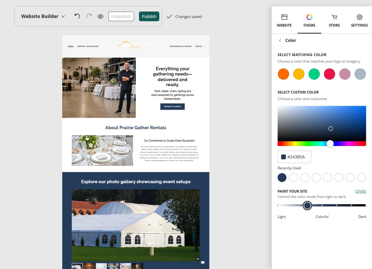 Prairie Gather Rentals at Website Builder Paint slider position 3 of 7, colourful with a light base