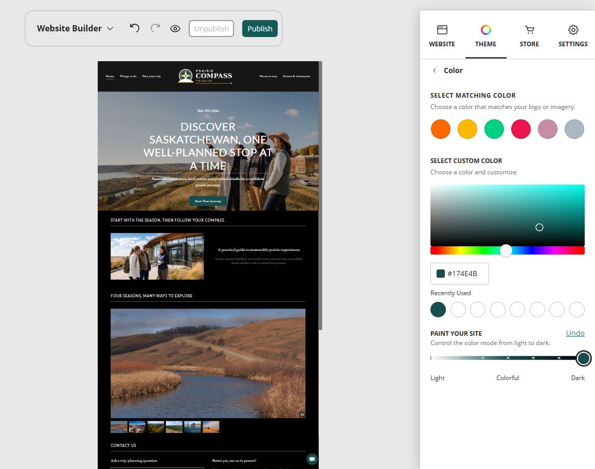 Prairie Compass Tourism at Website Builder Paint slider position 7 of 7, dark