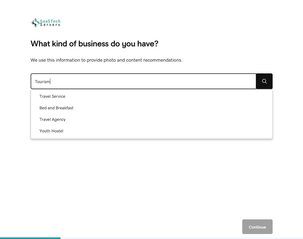 Website Builder showing tourism category suggestions