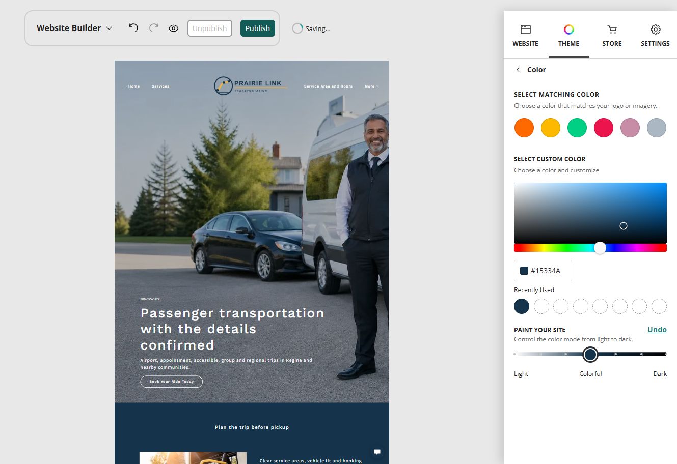 Prairie Link Transportation at Website Builder Paint position 4 of 7, colourful midpoint