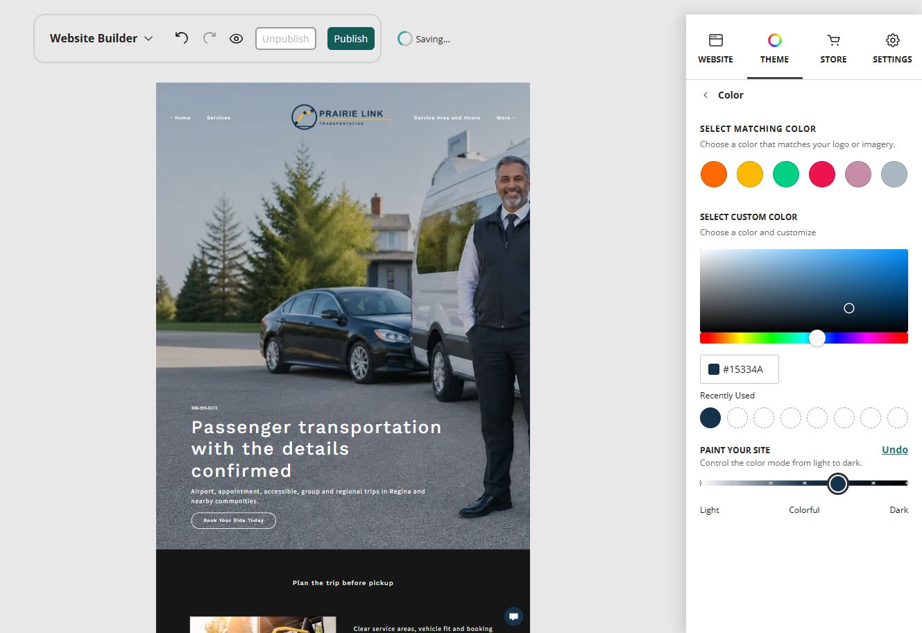 Prairie Link Transportation at Website Builder Paint position 5 of 7, colourful with a dark base