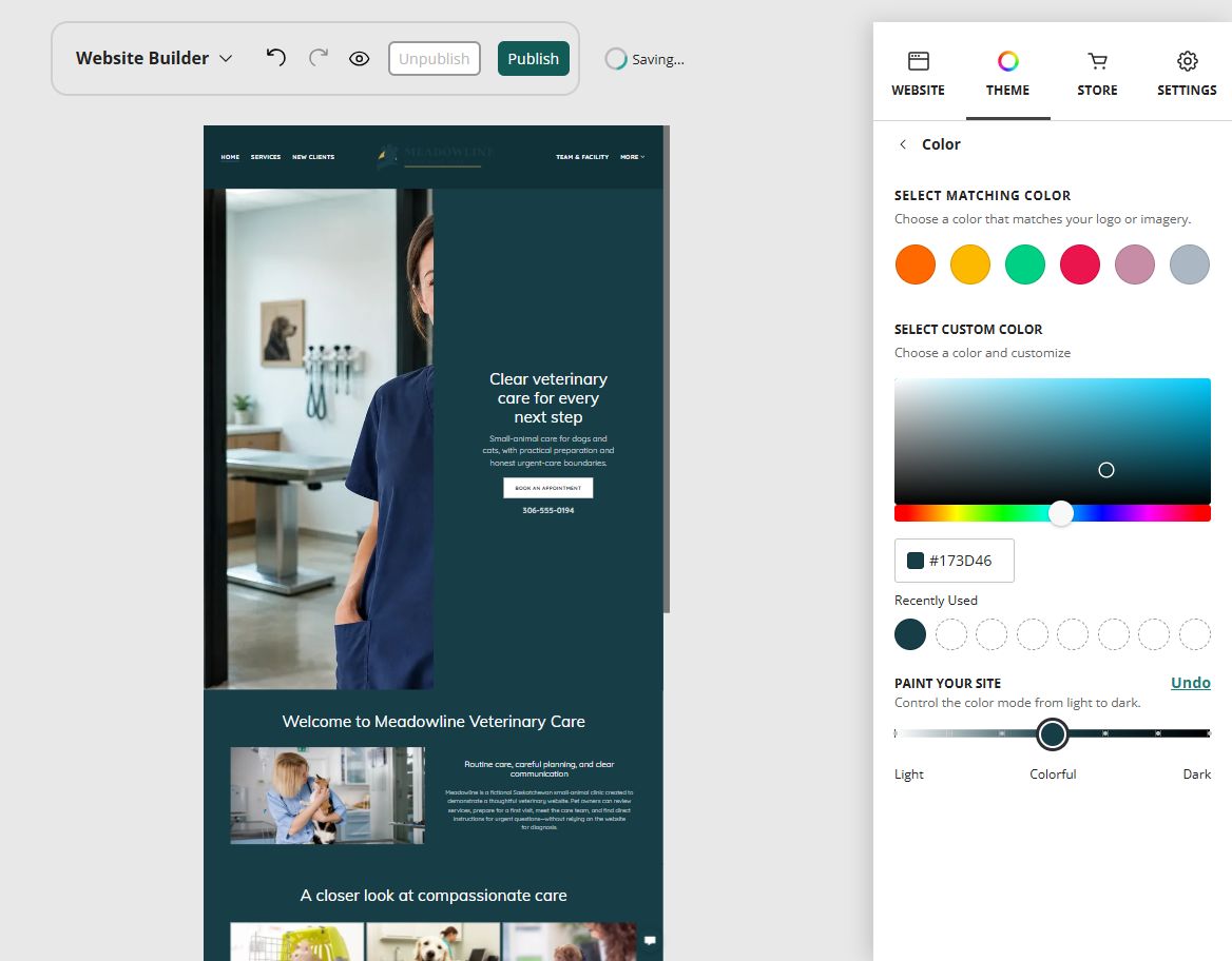 Meadowline Veterinary Care at Website Builder Paint slider position 4 of 7, colourful midpoint