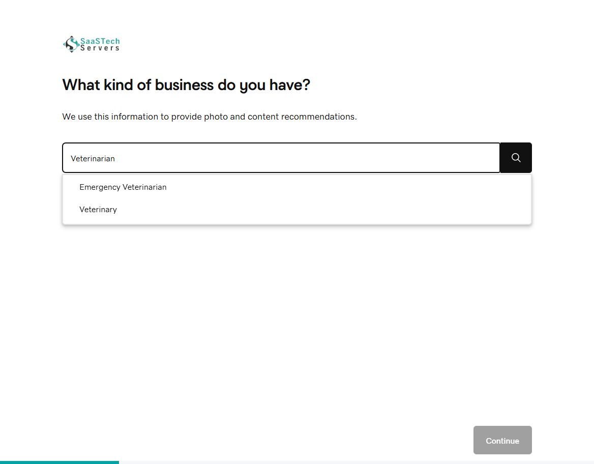 Website Builder showing veterinary business suggestions