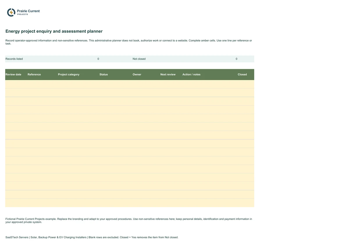 Energy project enquiry and assessment planner