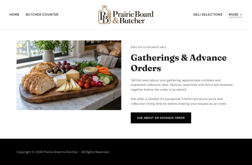 Finished Gatherings & Advance Orders example