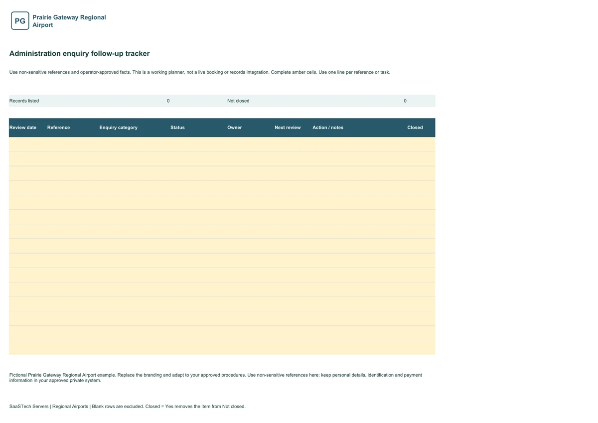 Administration enquiry follow-up tracker
