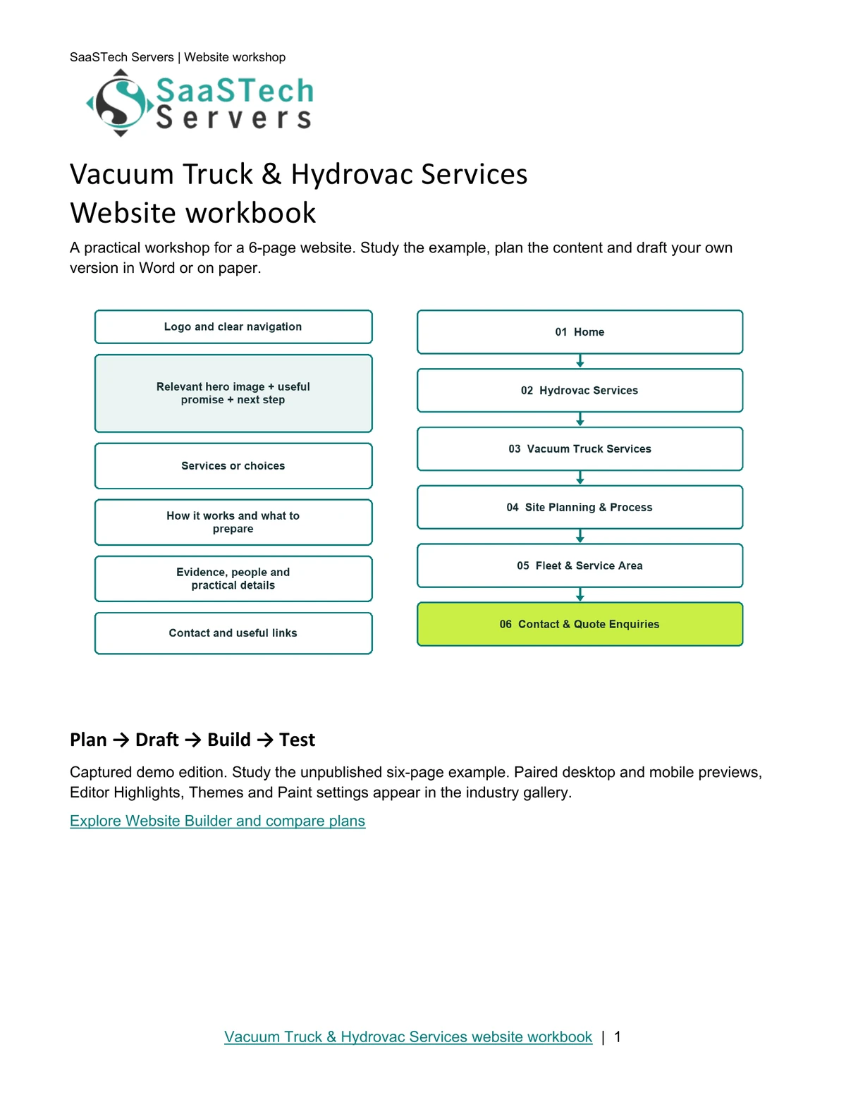 Vacuum Truck & Hydrovac Services website workbook cover