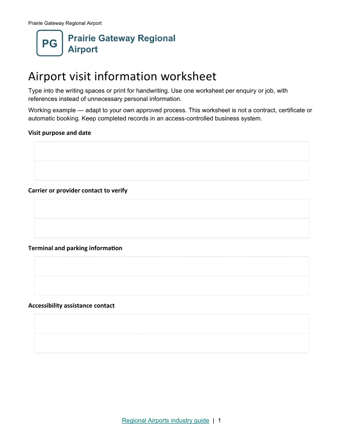 Airport visit information worksheet · Page 1