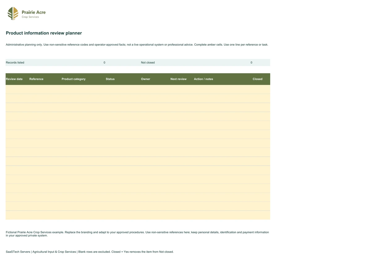 Product information review planner