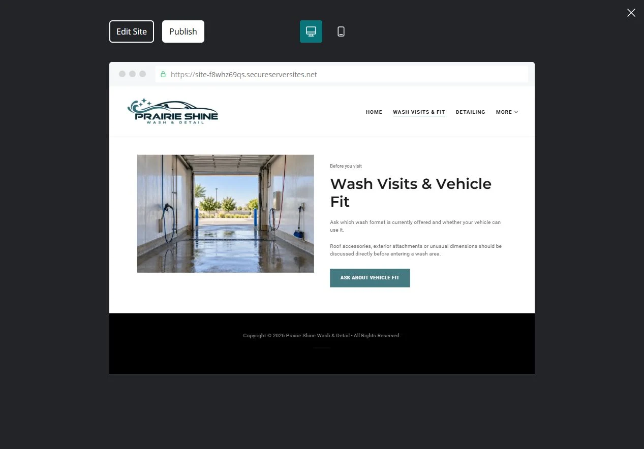 Finished Wash Visits & Vehicle Fit example