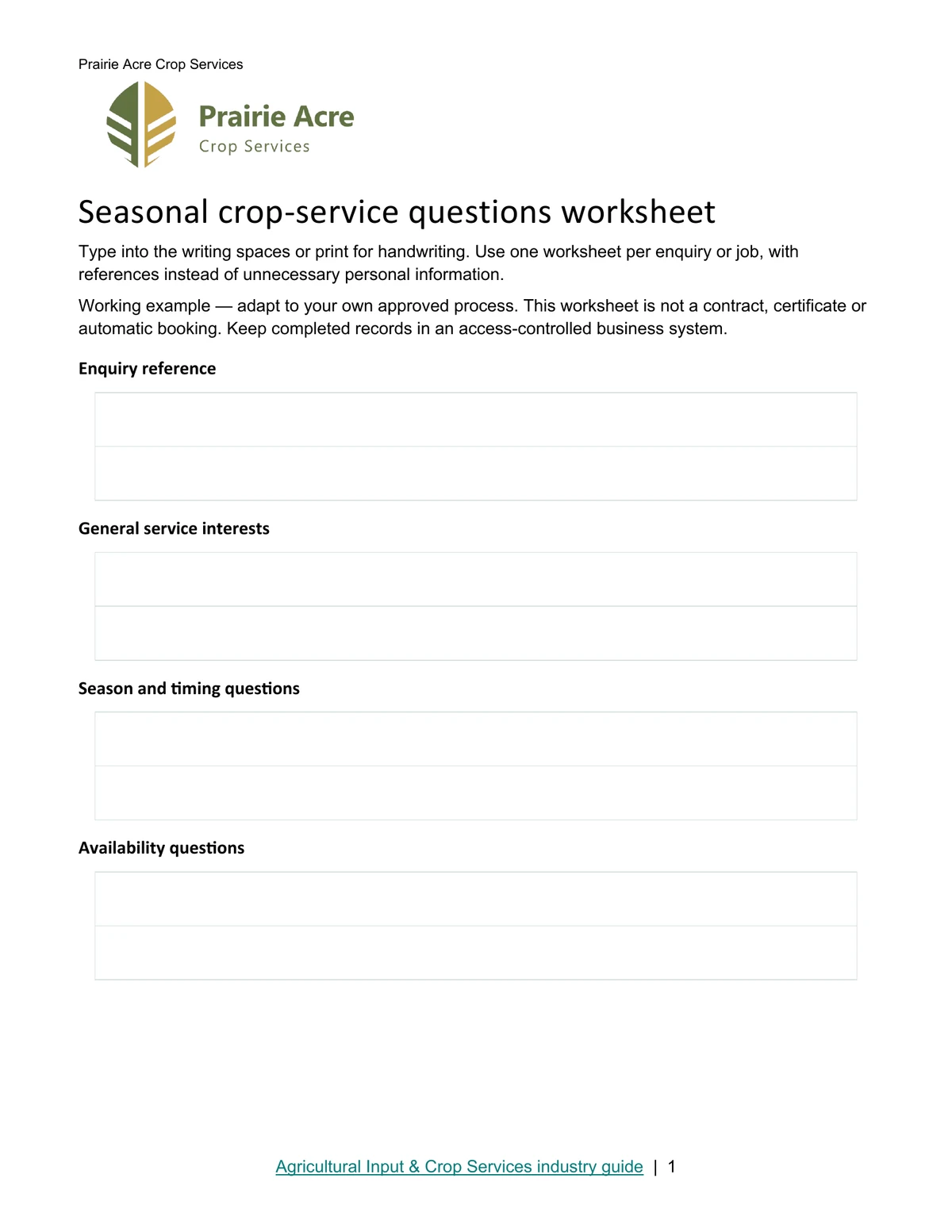 Seasonal crop-service questions worksheet · Page 1