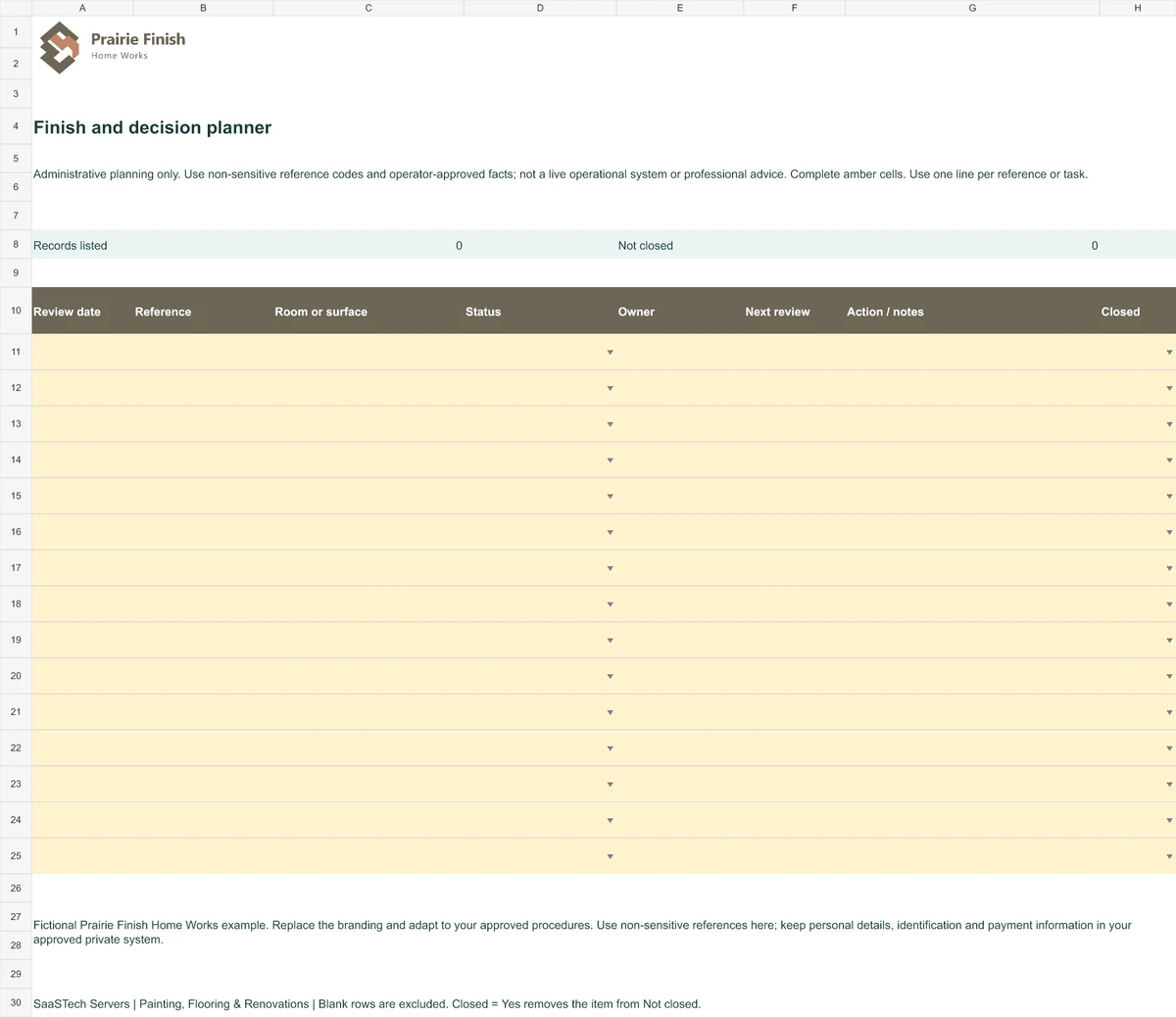 Finish and decision planner