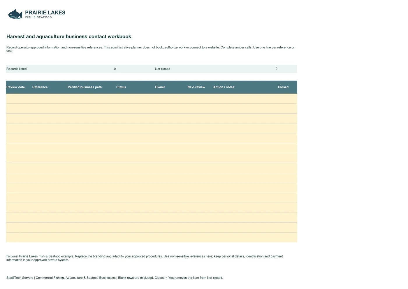 Harvest and aquaculture business contact workbook