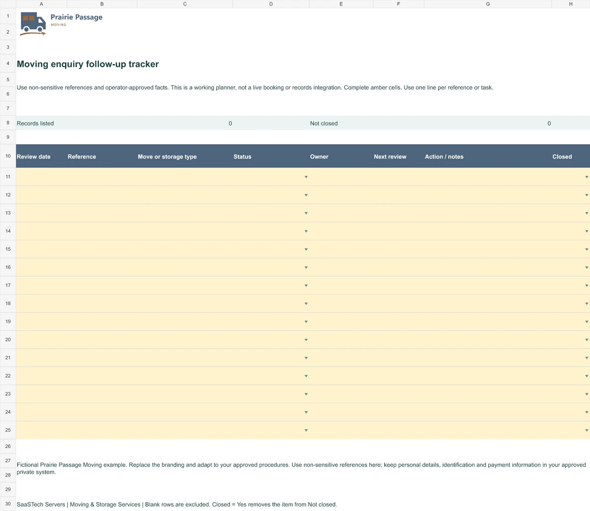 Moving enquiry follow-up tracker