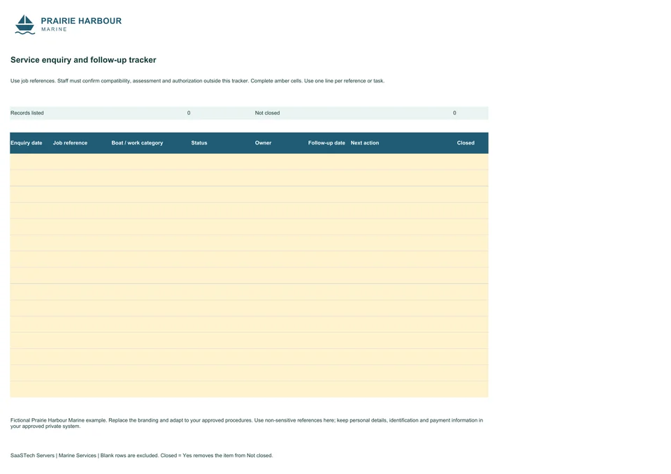 Service enquiry and follow-up tracker