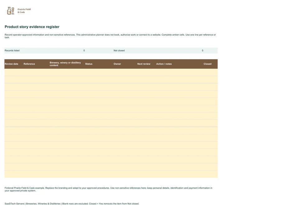 Product story evidence register