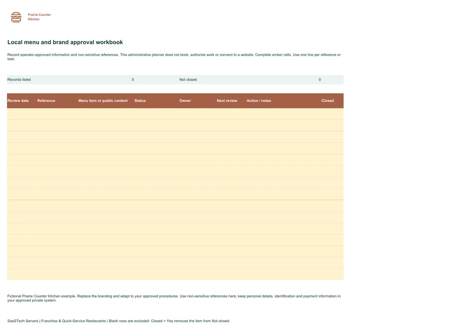 Local menu and brand approval workbook