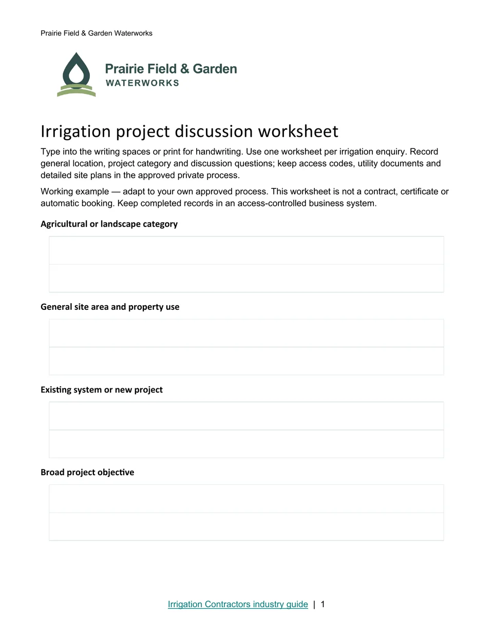 Irrigation project discussion worksheet · Page 1