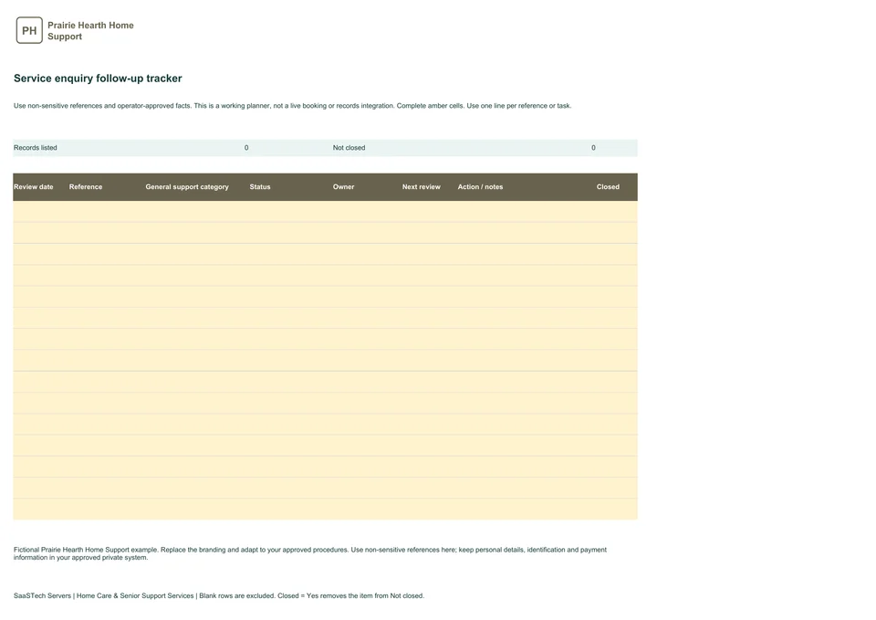 Service enquiry follow-up tracker