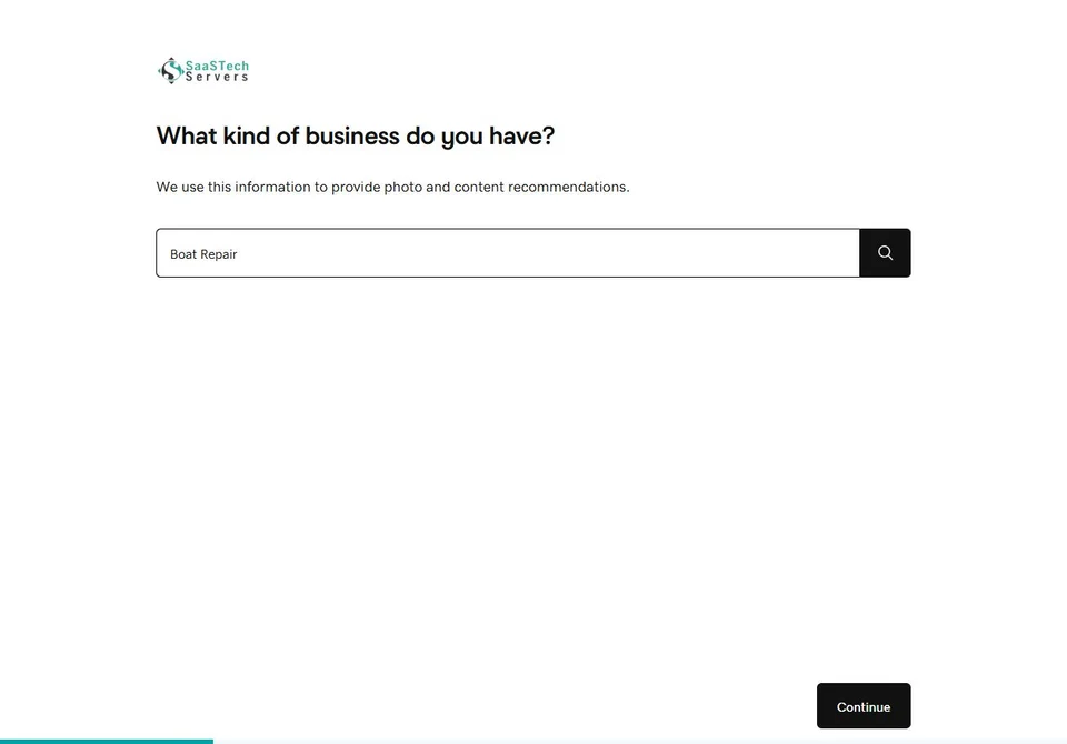 First setup · Choose the business category