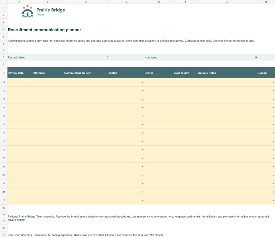 Recruitment communication planner