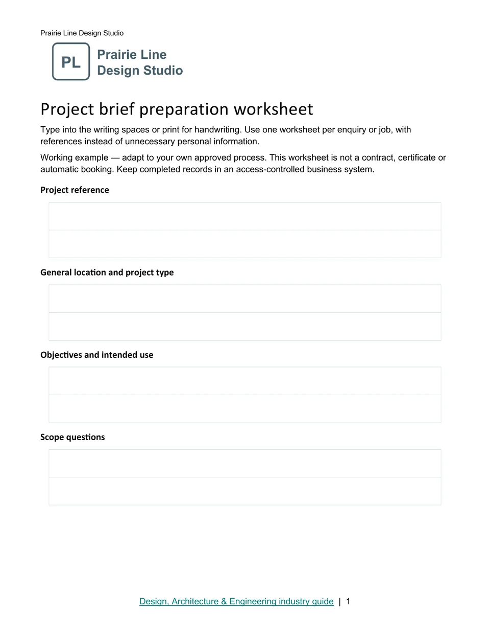 Project brief preparation worksheet · Page 1