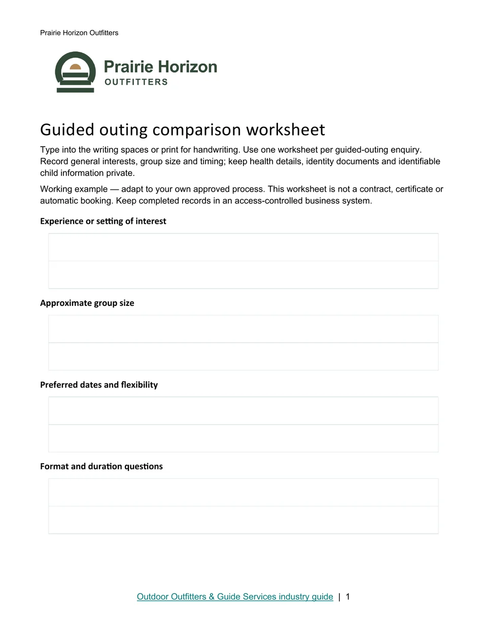 Guided outing comparison worksheet · Page 1
