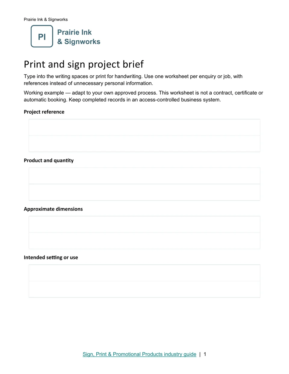 Print and sign project brief · Page 1