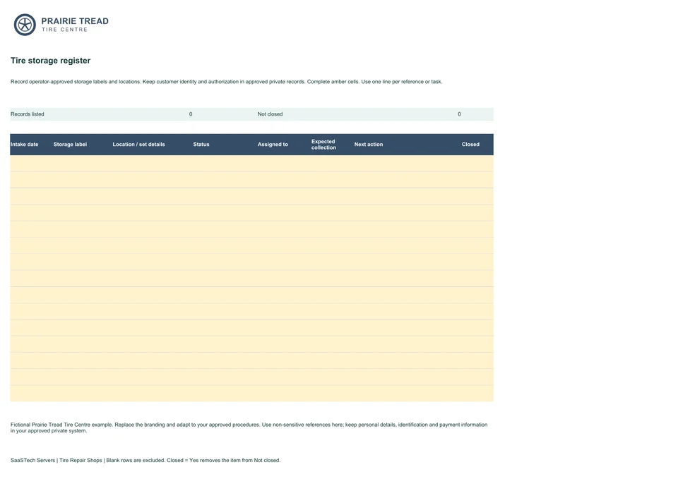 Tire storage register