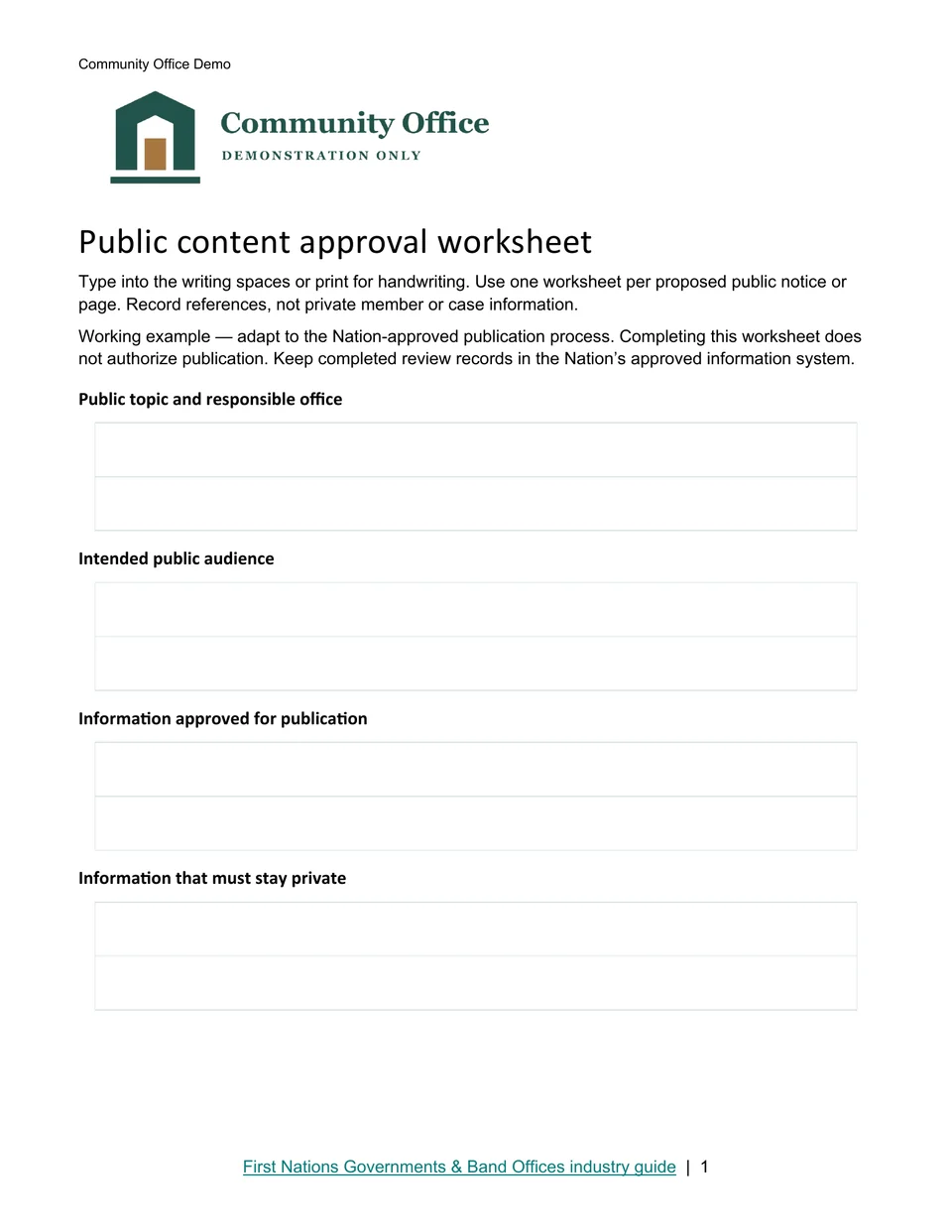Public content approval worksheet · Page 1