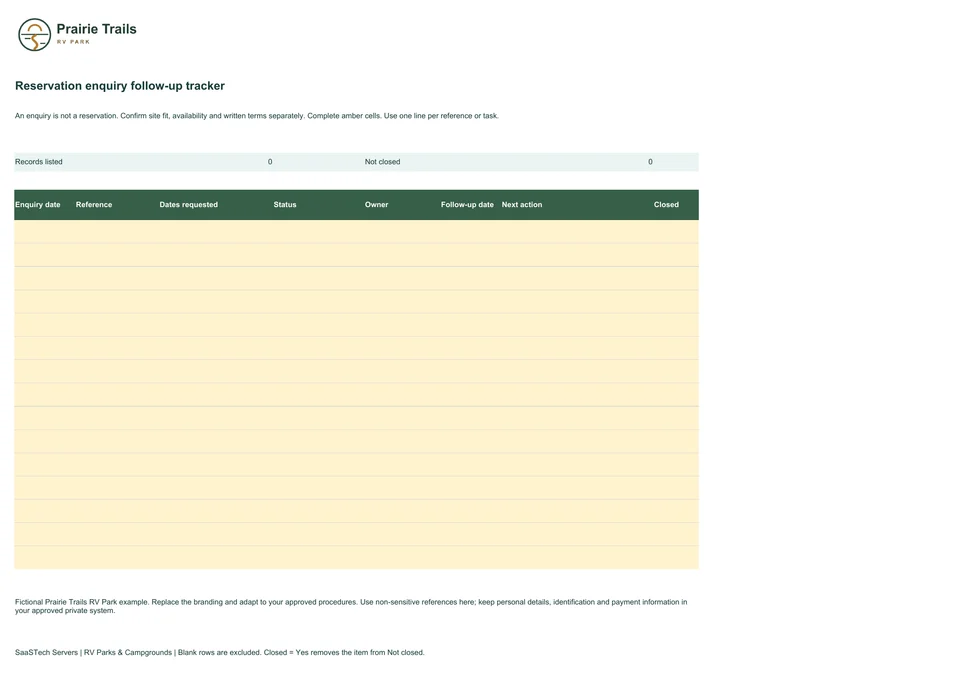 Reservation enquiry follow-up tracker