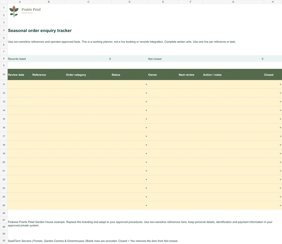 Seasonal order enquiry tracker